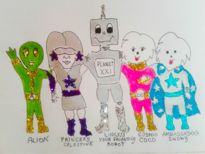 Cartoon Photo of Super Snowy and Cosmic Coco